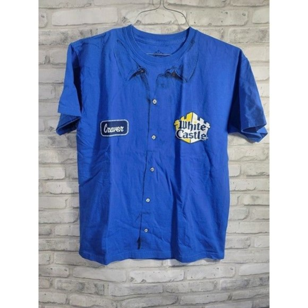 White Castle T-Shirt Blue‎ Craver Graphic Comfort Work Summer Size Medium